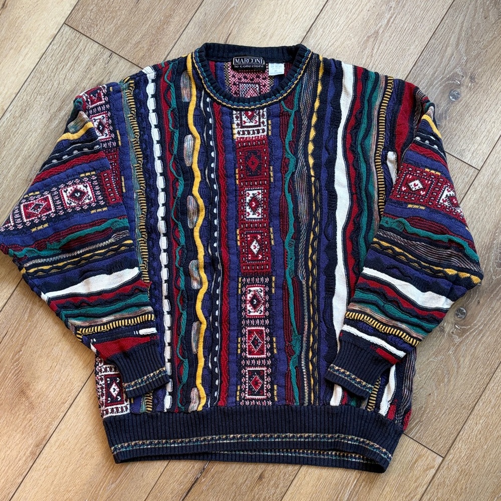 Vintage 3D Knit Sweater Mens XL Marconi 90's Cosby Multicolor Pullover FLAW